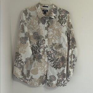 Lands' End Beige Floral Shirt